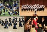 加入率111％の部活動、写真はラグビー部（左上）。3大行事の合唱祭（右上）、体育大会（左下）、星稜祭（右下）（写真：日比谷高校提供）