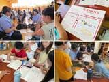 低学年・中学年・高学年が交ざった児童3人と大人2人が1チームとなり「困りごと」と、それを解決するアイデア、プロジェクト名を1枚のワークシートに書き出していく