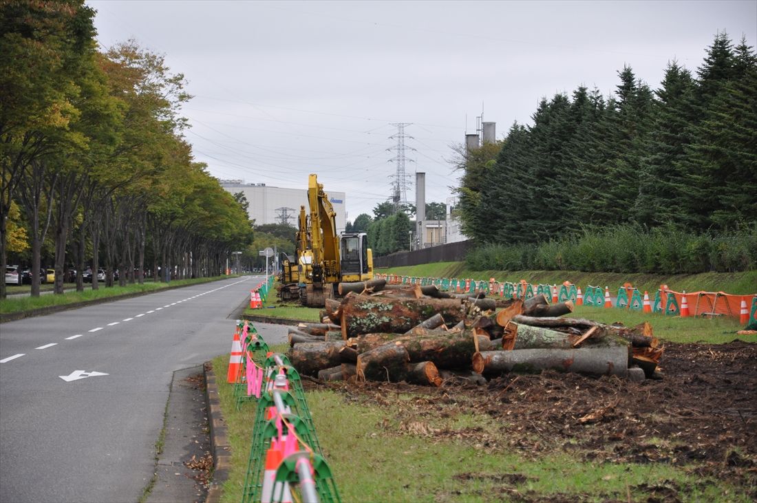 軌道整備のため工事が始まった頃の清原工業団地内＝2018年9月（記者撮影）