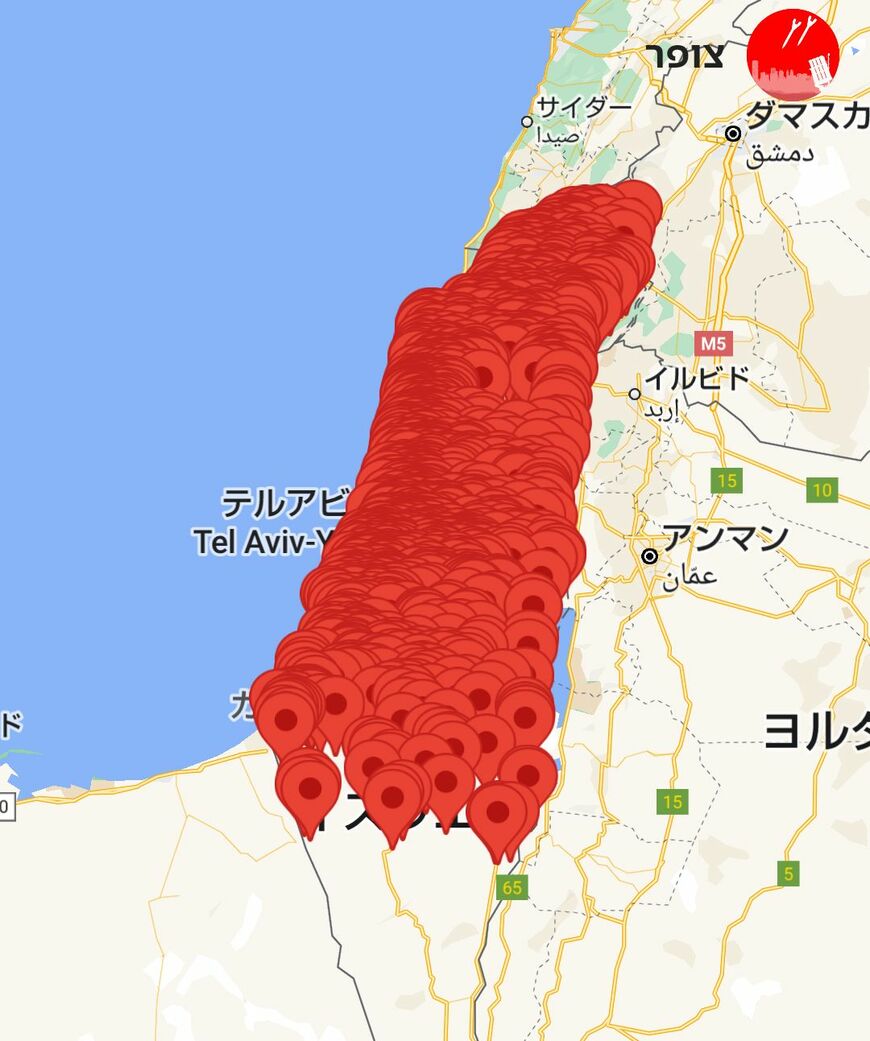 イスラエルでイランによる空襲に警報が鳴ったことを示すアプリ。1800回以上鳴り響いた