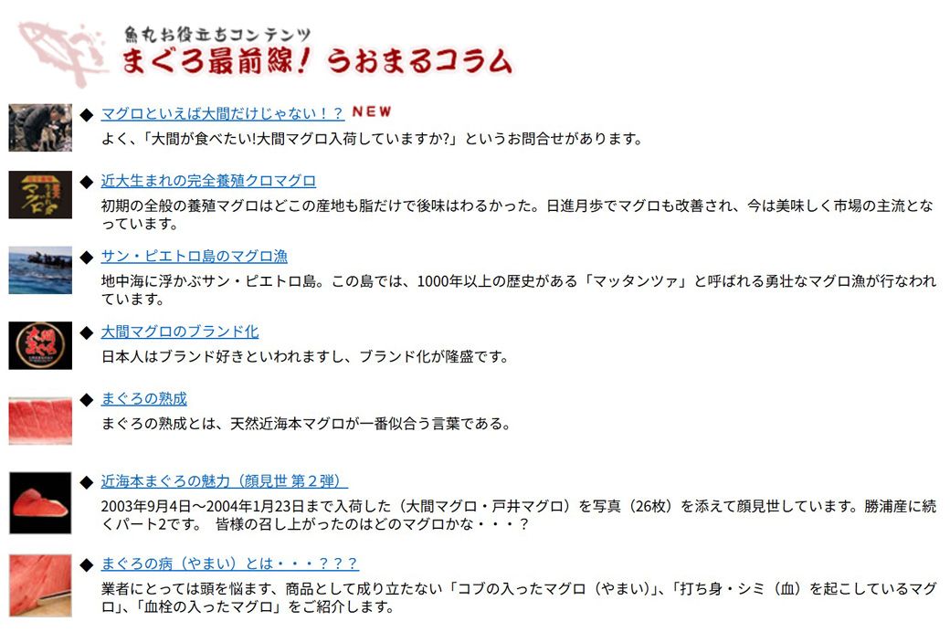 魚丸商店のホームページに掲載されている、丸山さんが執筆したコラムの一部（魚丸商店ホームページより）