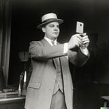 ダリ2が生成した「1920年代のギャングが自撮りしているモノクロのビンテージ写真」（写真：The New York Times）