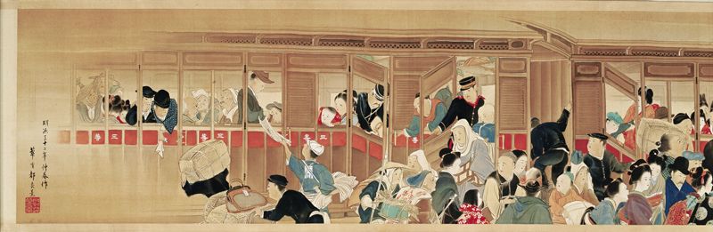 都路華香 《汽車図巻》（部分） 1899年 個人蔵