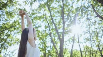 森の中でリラックスする人物
