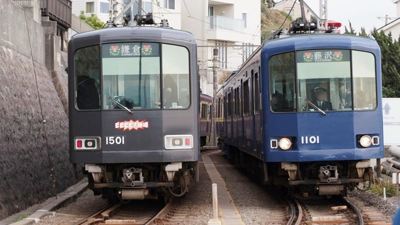 江ノ電1000形　峰ヶ原信号場（筆者撮影）