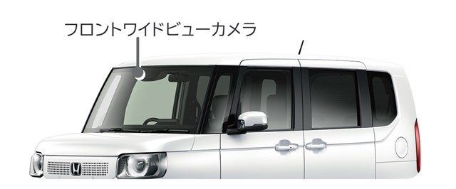 新型N-BOXは、フロントウインドウには、フロントワイドビューカメラを備える