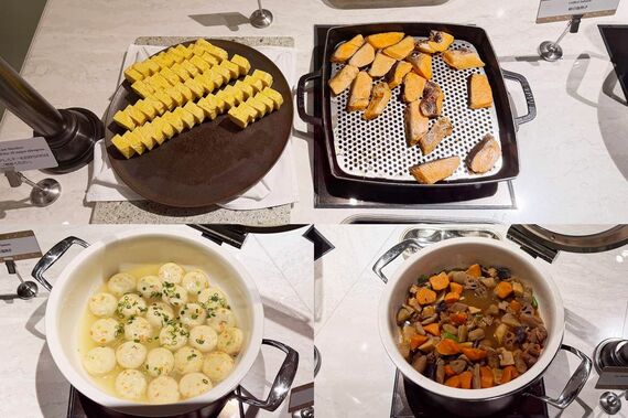 だし巻き玉子、鮭の塩焼き、豆腐ハンバーグ、筑前煮