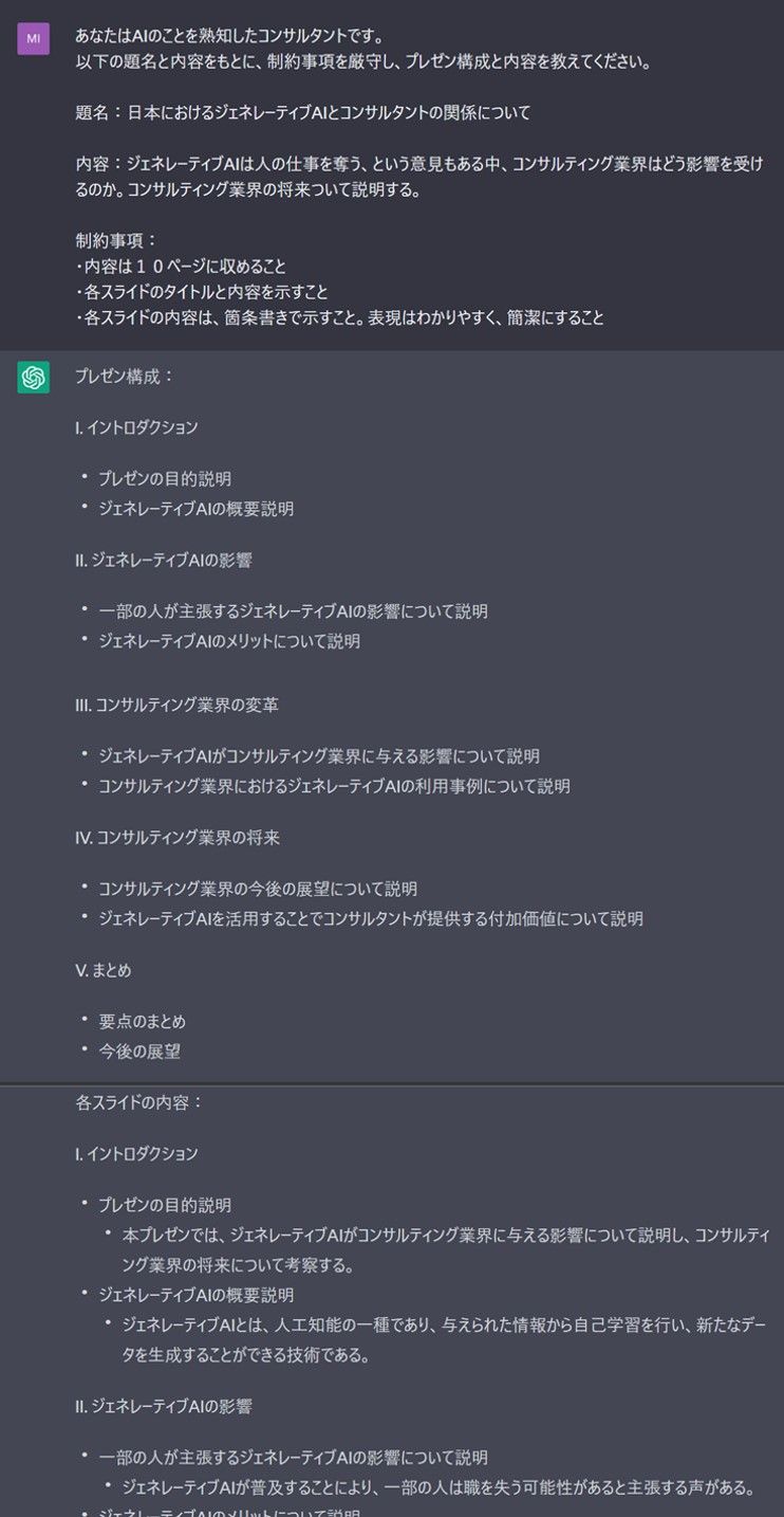 生成AIが作成したプレゼン資料の骨子