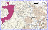 メガソーラー開発地（赤い部分）と下流域の住宅地（地理院タイルを使用し、裁判資料に基づきごん屋が作成）