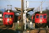 名鉄の2つの流線形電車、3400系と850系の並び（撮影：南正時）