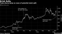 2年2回の株式分割計画の発表受けテスラ株急伸 時価総額10兆円増はフォードの時価総額を上回る