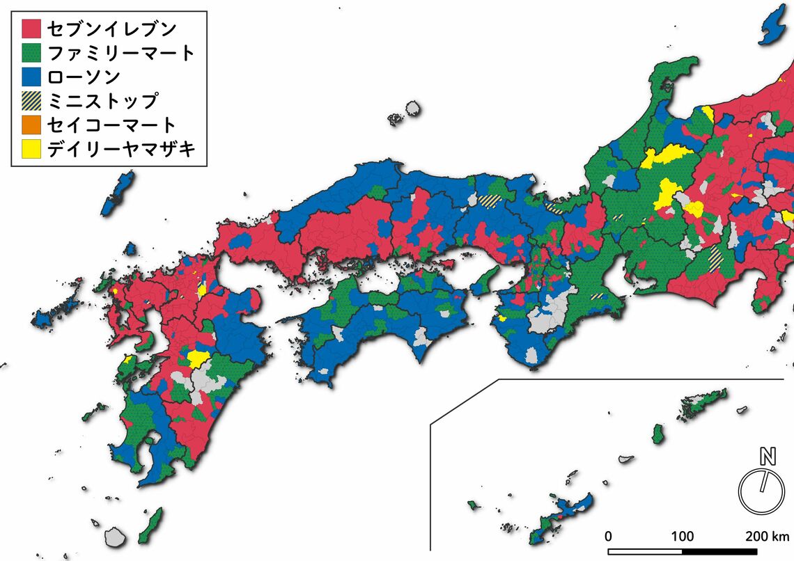 図2：（西日本）山陰地方や対馬、五島列島では、ポプラからローソンへの転換が進んでいる