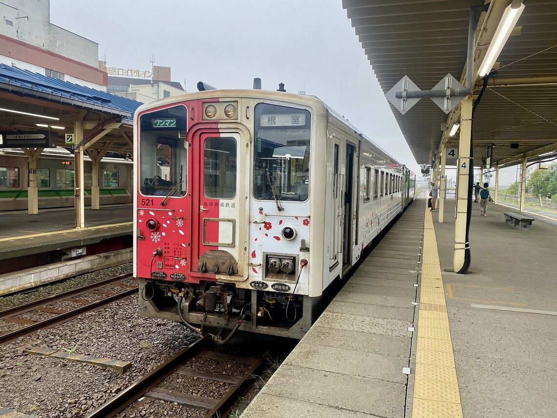 地球探索鉄道号。車内のシートは白鳥やフクロウなどの模様でかわいらしい（筆者撮影）