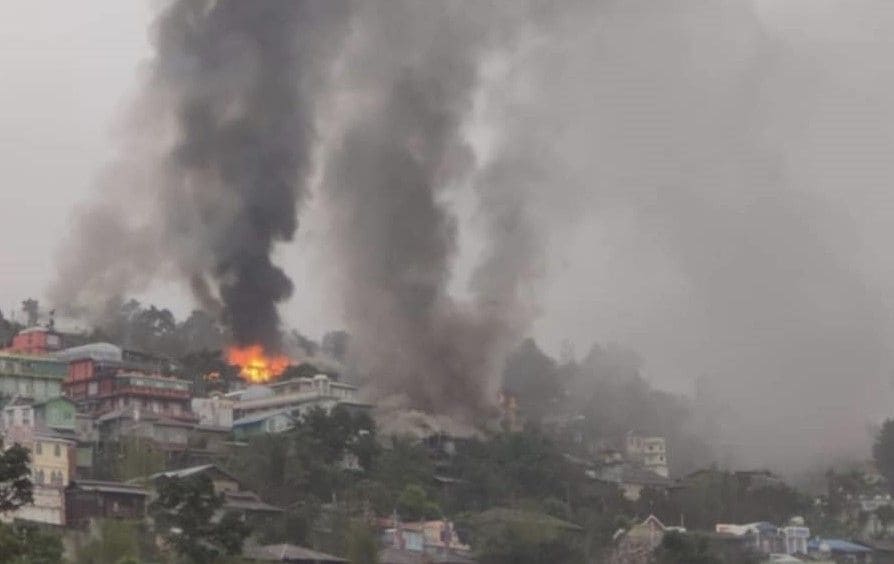 ミャンマー国軍に爆撃されたチン州ティディム（2024年5月、住民撮影）