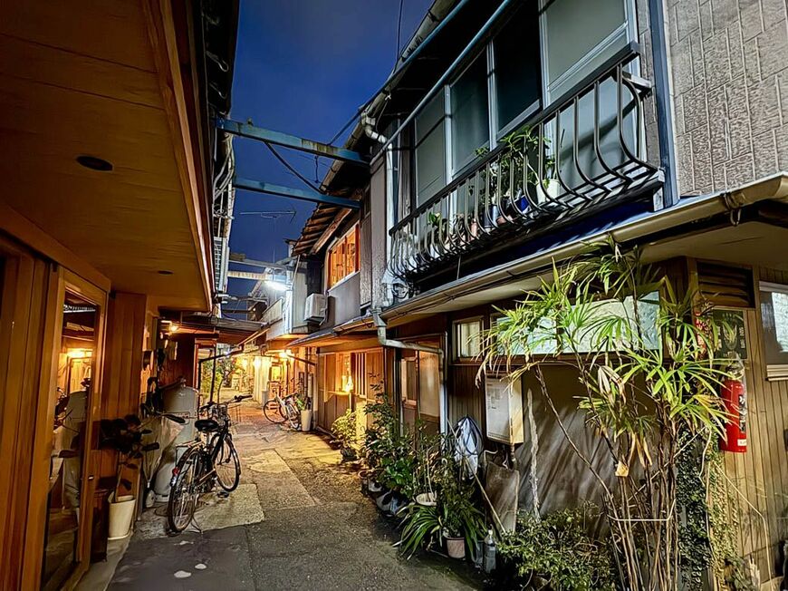 昭和に建てられた木造長屋にさまざまな飲食店が入居する名山堀。入り組んだ細い道を歩いてお気に入りの店を探そう。民家もあるので、夜は静かに移動すべし（写真：筆者撮影）