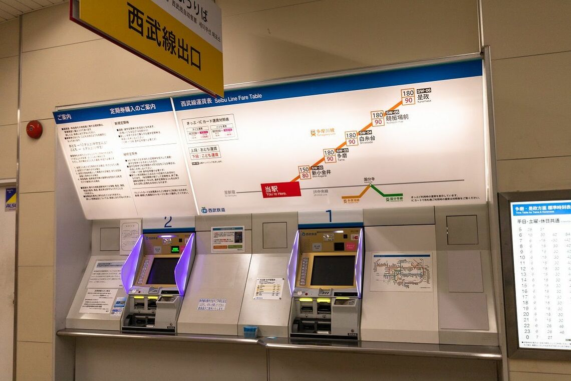 武蔵境駅の券売機。路線図は究極のシンプルさ（筆者撮影）