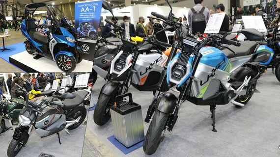 スタートアップ企業が第49回 東京モーターサイクルショーに出展していた電動バイク（筆者撮影）