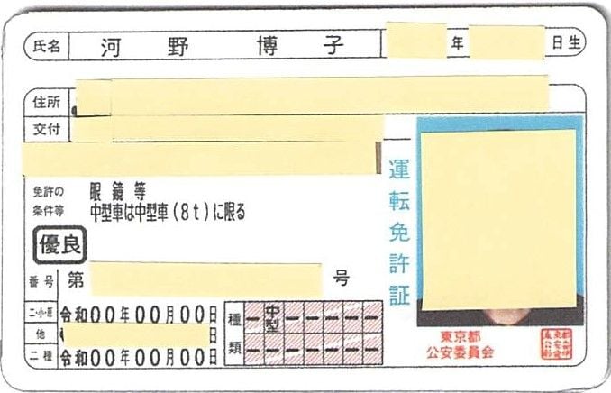 旧姓併記手続きを終えたマイナンバーカード、運転免許証ともに、左上の氏名は旧姓のままになった（画像：ごん屋作成）