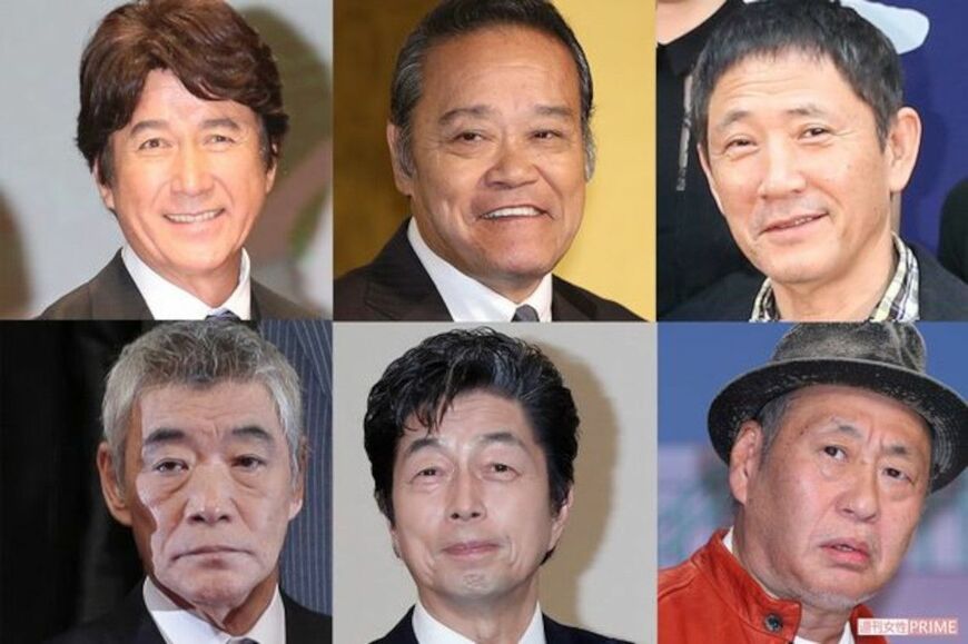 左上から時計回りに、草刈正雄、西田敏行、小林薫、泉谷しげる、中村雅俊、柄本明。全員、65歳以上！（写真：週刊女性PRIME）