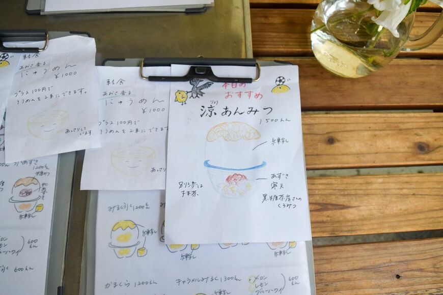 今年6月の埜庵のかき氷メニュー。手描きのイラストで、中身までわかりやすい（写真：筆者撮影）