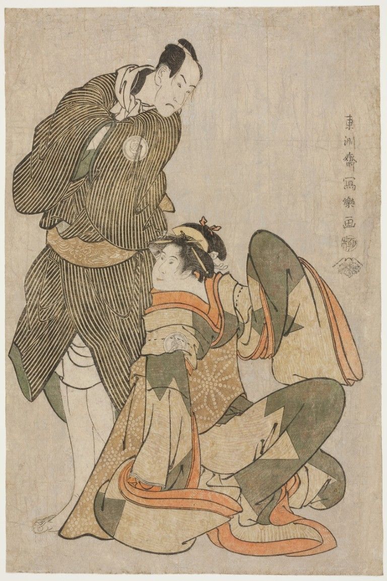 右がお半、左が帯屋長右衛門