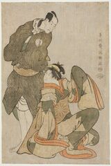 右がお半、左が帯屋長右衛門