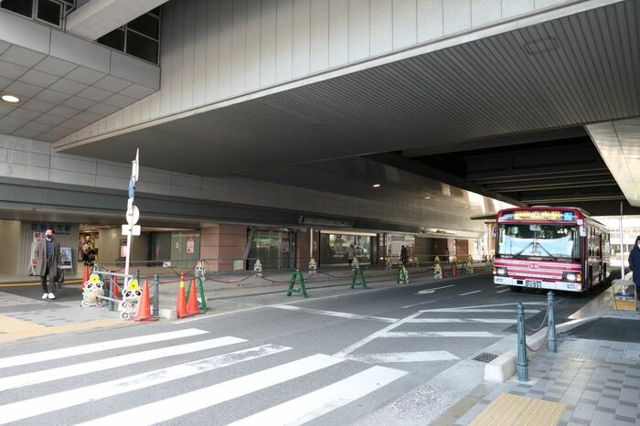 北口（手前側）と南口をつなぐ道路