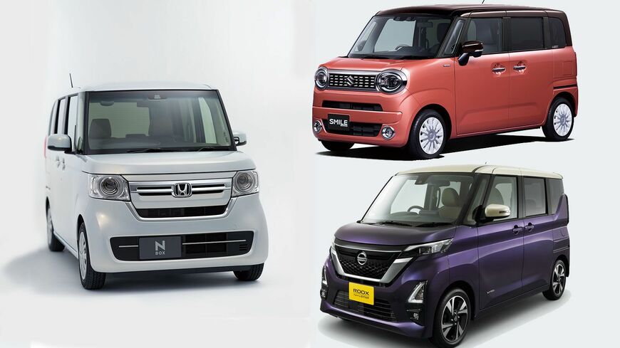 左：ホンダ「N-BOX」、右上：スズキ「ワゴンRスマイル」、右下：日産「ルークス」（写真：本田技研工業、スズキ、日産自動車）