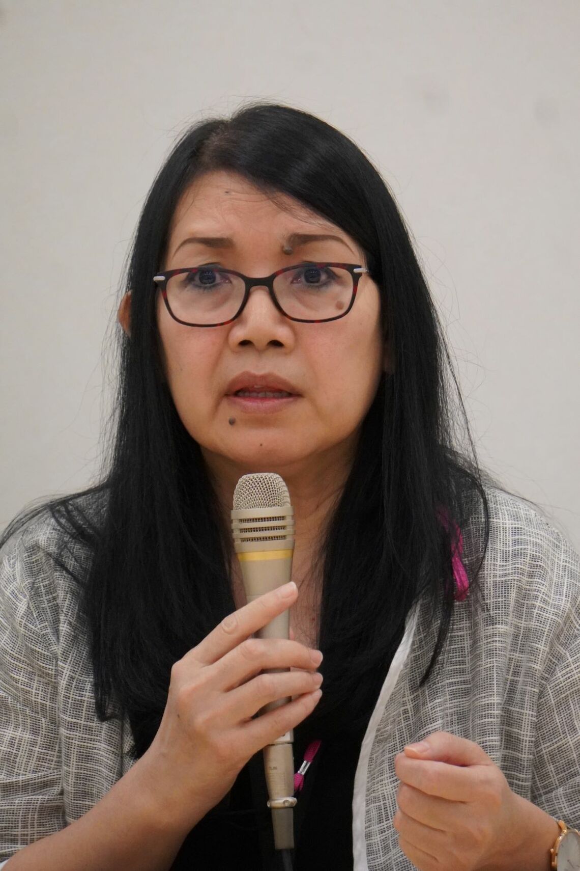 Khin Ohmar／プログレッシブ・ボイス会長。人権活動家。1988年の民主化運動に参加。その後、国外に逃れ、ミャンマー人女性などの人権擁護活動や民主化を目指す各団体の調整活動などに従事。2016年にプログレッシブ・ボイスを設立（撮影：筆者）
