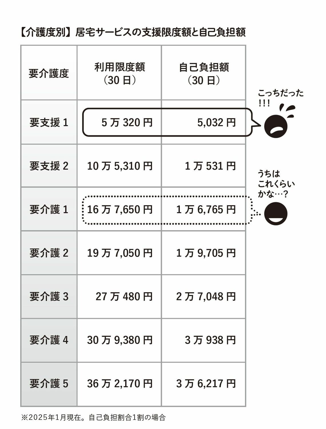 介護度別 利用限度額 自己負担額
