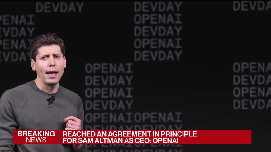 オープンAIはサム･アルトマン氏がCEOとして復職することで大筋合意したと公表Source: Bloomberg