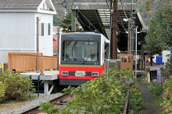 強羅駅に停車中のケーブルカー