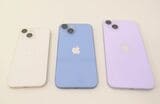 左からiPhone 13 mini、iPhone 14、iPhone 14 Plus。5.4インチのminiサイズは2022年モデルでは刷新されなかったが、引き続き販売は継続する（筆者撮影）