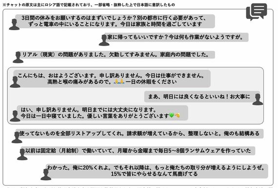 流出したチャットの内容