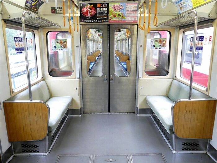 車両間貫通路のドアは、800形では6両中1カ所だけ