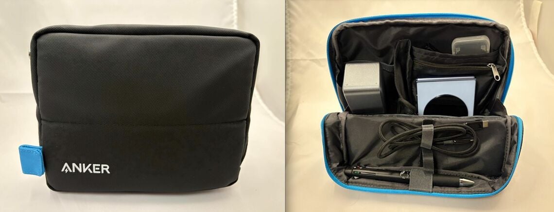 多数の内ポケットを備えていて、スマホの充電器などを格納できるAnker Smart Pouch（筆者撮影）