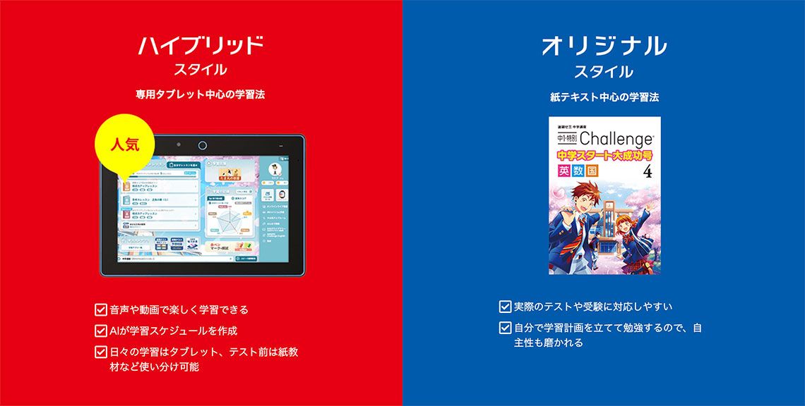 ベネッセの「ハイブリッドスタイル」と「オリジナルスタイル」