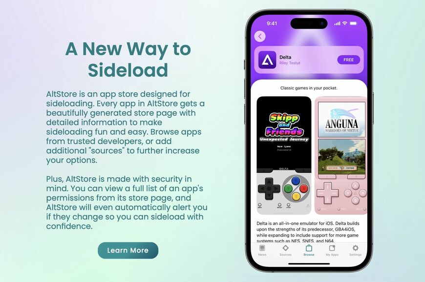 iPhone用アプリの提供をApp Storeだけが独占的に行なっているのは利用者の安心安全を考えてのことだが、これは競争を阻害すると欧州や日本で声が上がっており、欧州では他社のアプリストアの利用をアップルに強制させるDMA法（デジタル市場法）が施行。欧州ではAltStoreなど、他ストアからもアプリを入手できるようになった（画像：AltStore）