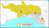 新条例の特別保全区域。★印は、昨年12月に市教育長が手続きを取るよう、大阪の事業者に通知した場所（市の資料をもとにごん屋が作成）