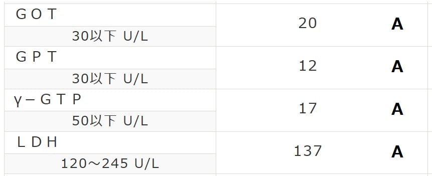 肝機能の数値を示した健康診断の結果