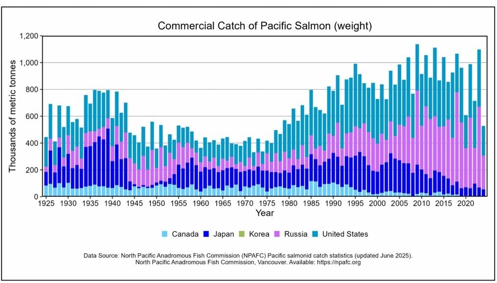 サケ類（太平洋）の国別漁獲量推移（出所）NPAFC
