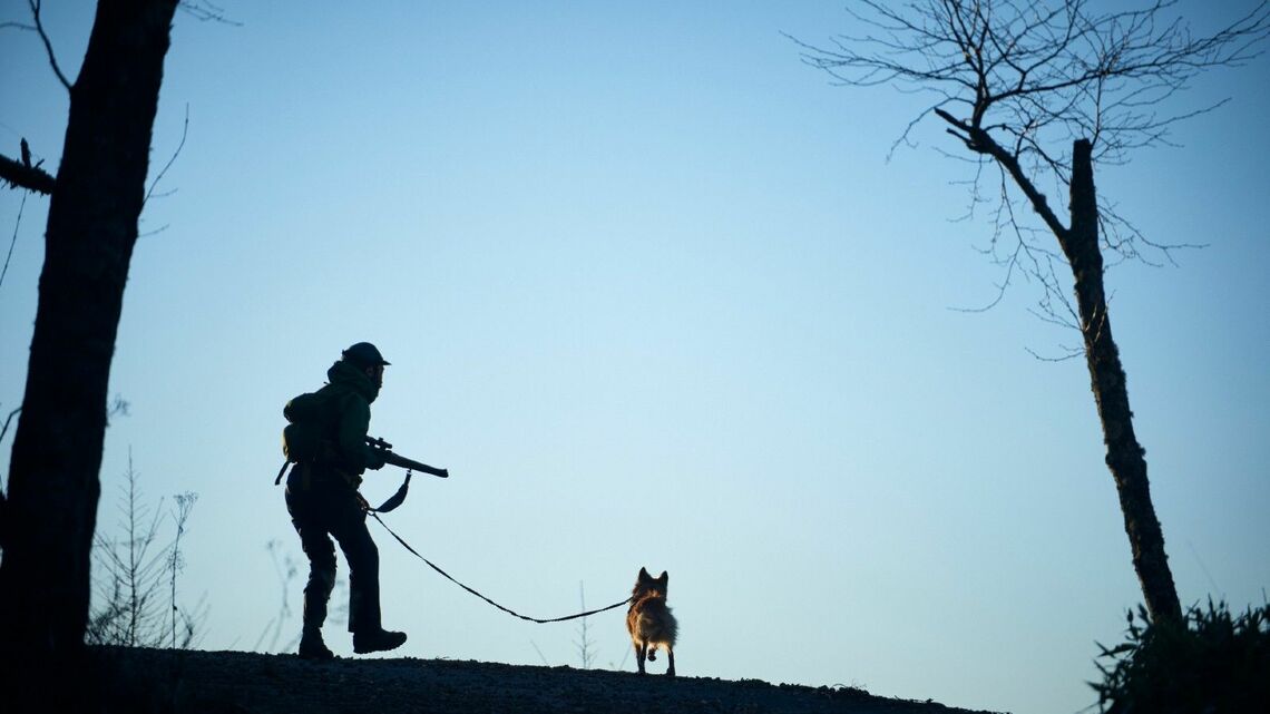 愛犬ナツと猟場を歩く服部文祥さん