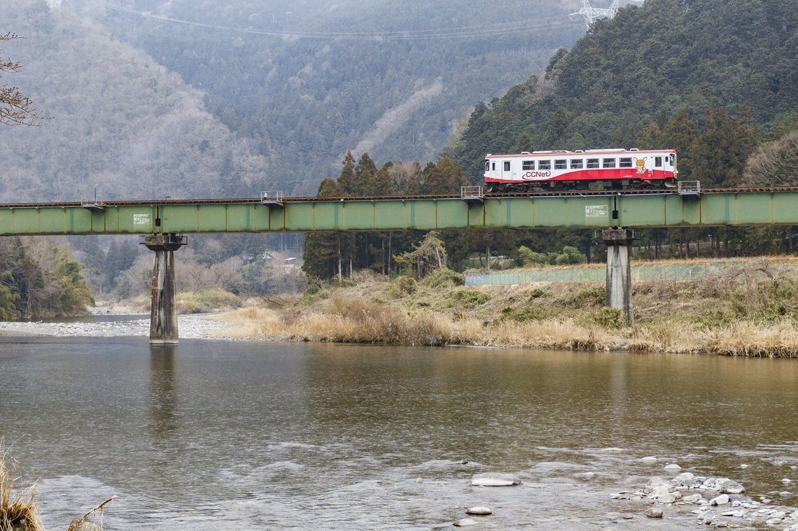 樽見鉄道は根尾川に沿って走る。終点の樽見駅近くには淡墨桜（筆者撮影）