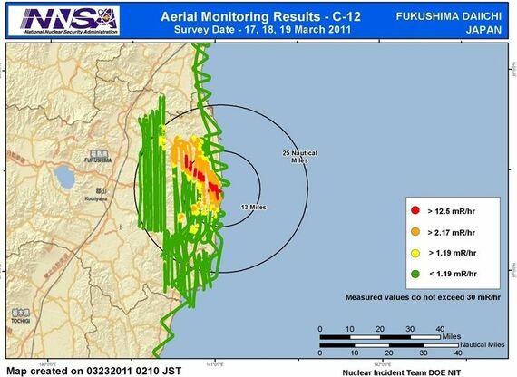福島第一原発から北西方向に帯状で高い放射線を計測、米エネルギー省発表