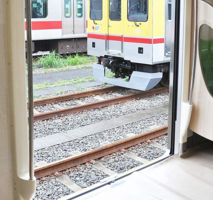 一部ドアの手すりは緊急時の昇降用に片側だけ長い