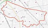 地図の、赤く囲っているのが蕨市。紫の点が小学校の位置（国土交通省 不動産ライブラリより筆者が作成）