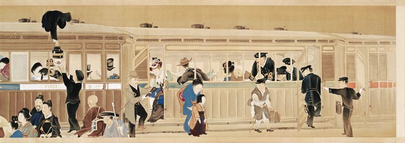 都路華香 《汽車図巻》（部分） 1899年 個人蔵