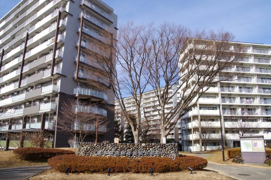 ひばりが丘団地の敷地の半分は1999年からの建てかえ事業で「ひばりが丘パークヒルズ」となり、中高層住棟が立ち並ぶ（筆者撮影）