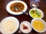 高知市にある老舗中華料理店の「華珍園」の麻婆豆腐ランチ。麻婆豆腐にはしもだお豆腐店の豆腐が使われており、大きめにカットされた豆腐は存在感がありとてもおいしかった（筆者撮影）