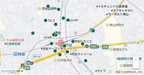 渋谷駅近辺にあるスタバの位置